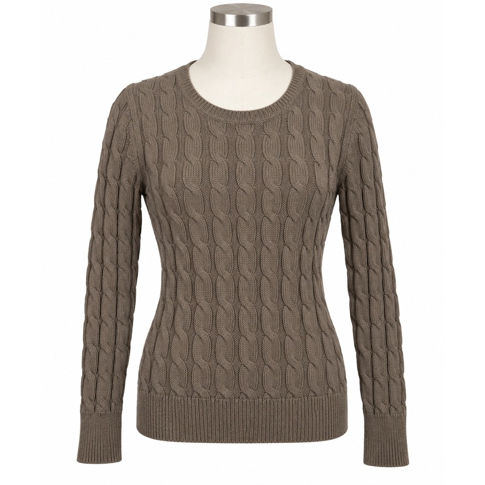Y2K Gap M Sweater Brown Cable Knit Crew Neck Long Sleeve Classic Preppy Academia